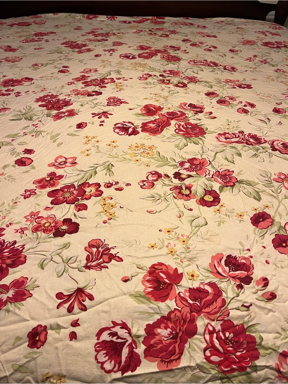 Pottery Barn Cream & dark red/pink floral  cotton linen duvet cover & shams - Picture 9 of 9